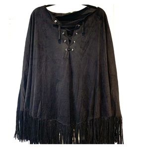 Plus size Black fringed Poncho. New w/o tags.